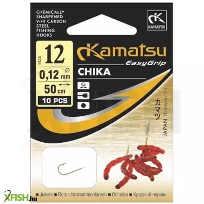 Kamatsu Bloodworm Chika Előkötött Feeder Horog Lapkás Arany 50 cm 0,14 mm 10 Gf 10 db/csomag