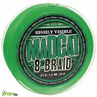 Madcat 8-Braidhi Vis Fluo zöld Fonott Harcsázó Zsinór 270m 0,35mm 29,5Kg